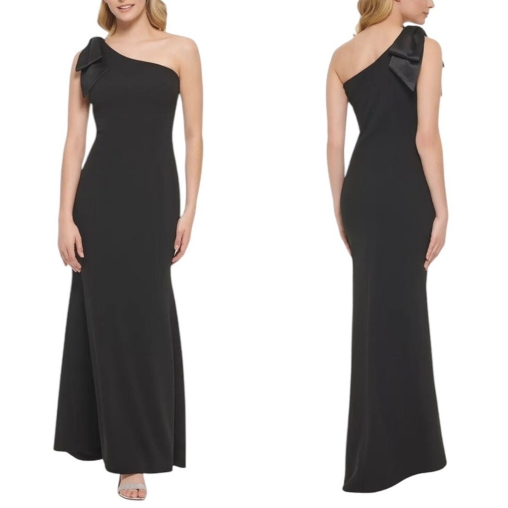 Eliza J Satin Bow One Shoulder Long Formal Dress Black Size 4